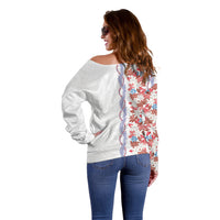 Monstera Tiare Plumeria Off Shoulder Sweater Red Polynesian Pattern LT01 - Polynesian Pride