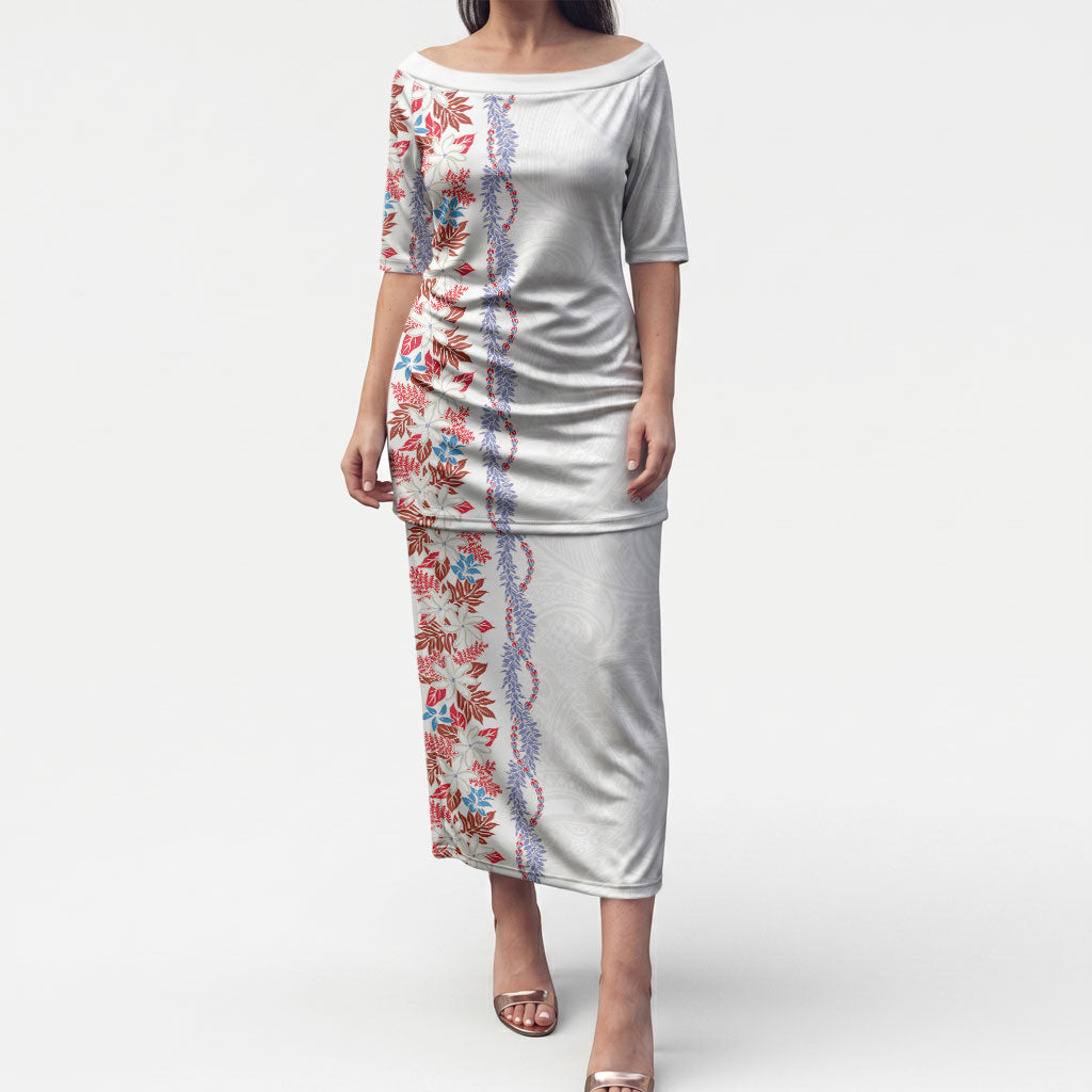 Monstera Tiare Plumeria Puletasi Red Polynesian Pattern LT01 Long Dress Red - Polynesian Pride