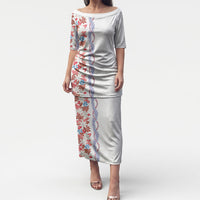 Monstera Tiare Plumeria Puletasi Red Polynesian Pattern LT01 Long Dress Red - Polynesian Pride