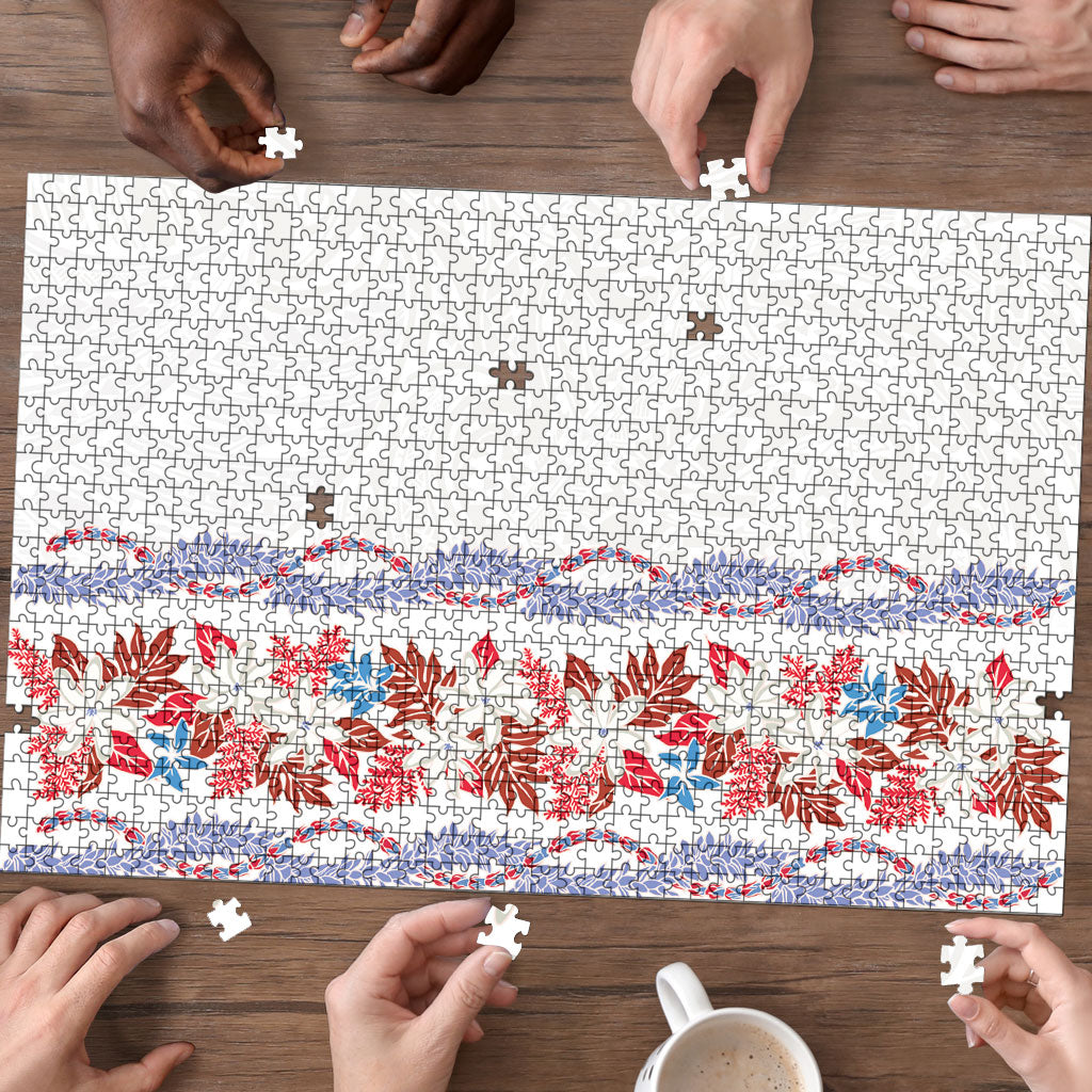 Monstera Tiare Plumeria Puzzle Red Polynesian Pattern LT01 - Polynesian Pride