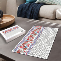Monstera Tiare Plumeria Puzzle Red Polynesian Pattern LT01 - Polynesian Pride