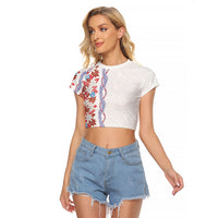 Monstera Tiare Plumeria Raglan Cropped T Shirt Red Polynesian Pattern LT01 Female Red - Polynesian Pride