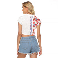 Monstera Tiare Plumeria Raglan Cropped T Shirt Red Polynesian Pattern LT01 - Polynesian Pride