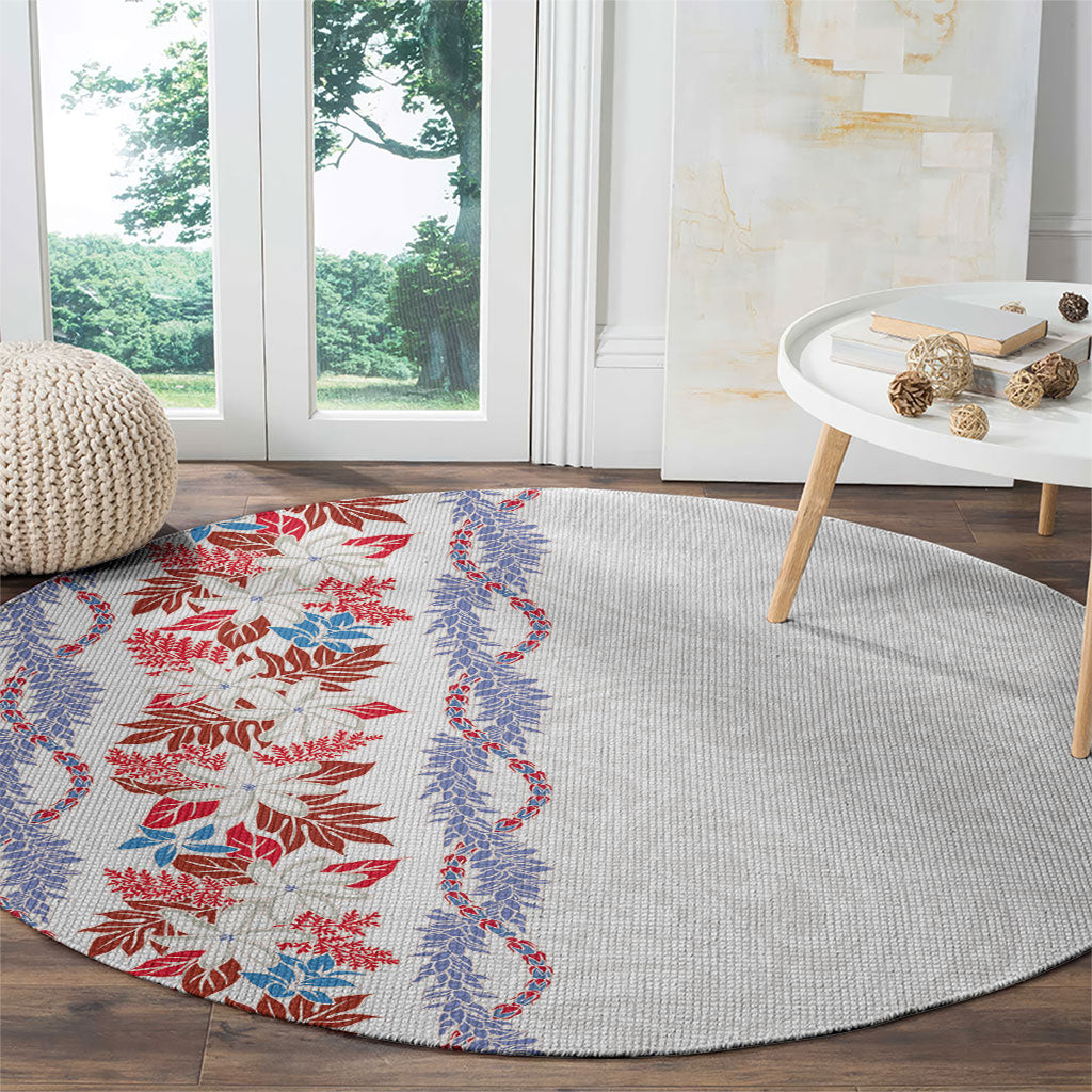 Monstera Tiare Plumeria Round Carpet Red Polynesian Pattern LT01 - Polynesian Pride