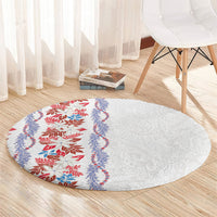 Monstera Tiare Plumeria Round Carpet Red Polynesian Pattern LT01 - Polynesian Pride