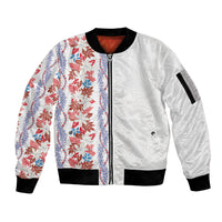 Monstera Tiare Plumeria Sleeve Zip Bomber Jacket Red Polynesian Pattern LT01 Unisex Red - Polynesian Pride