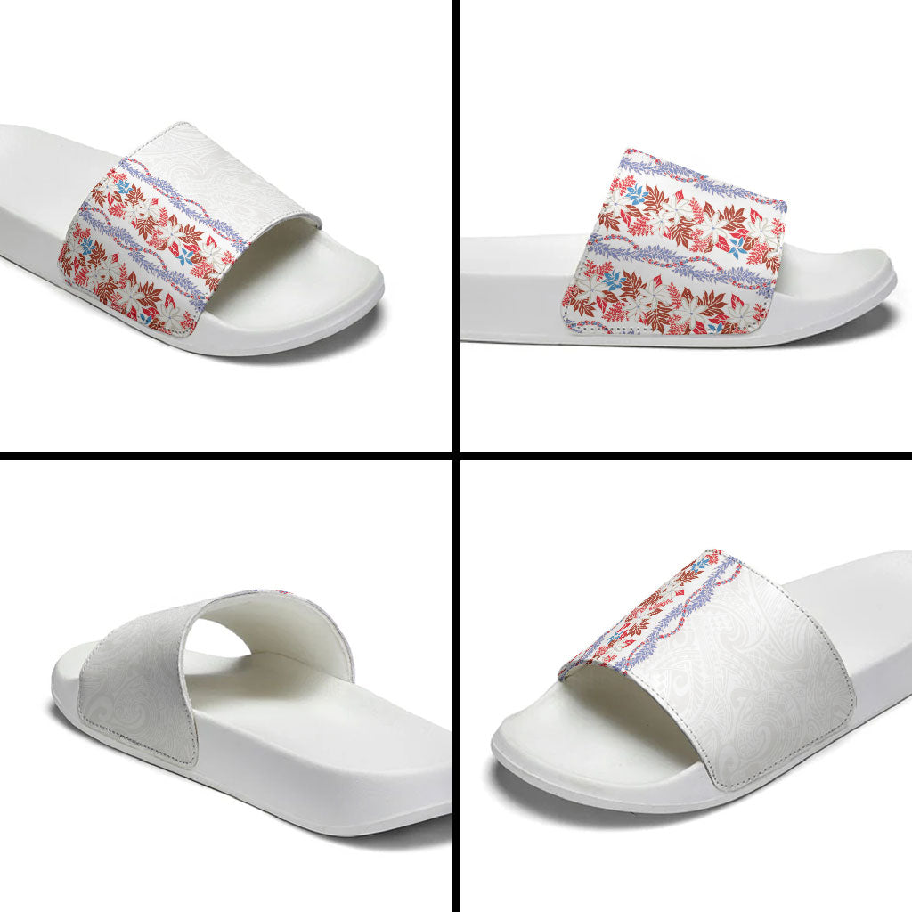 Monstera Tiare Plumeria Slide Sandals Red Polynesian Pattern LT01 - Polynesian Pride
