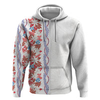 Monstera Tiare Plumeria Zip Hoodie Red Polynesian Pattern LT01 Zip Hoodie Red - Polynesian Pride