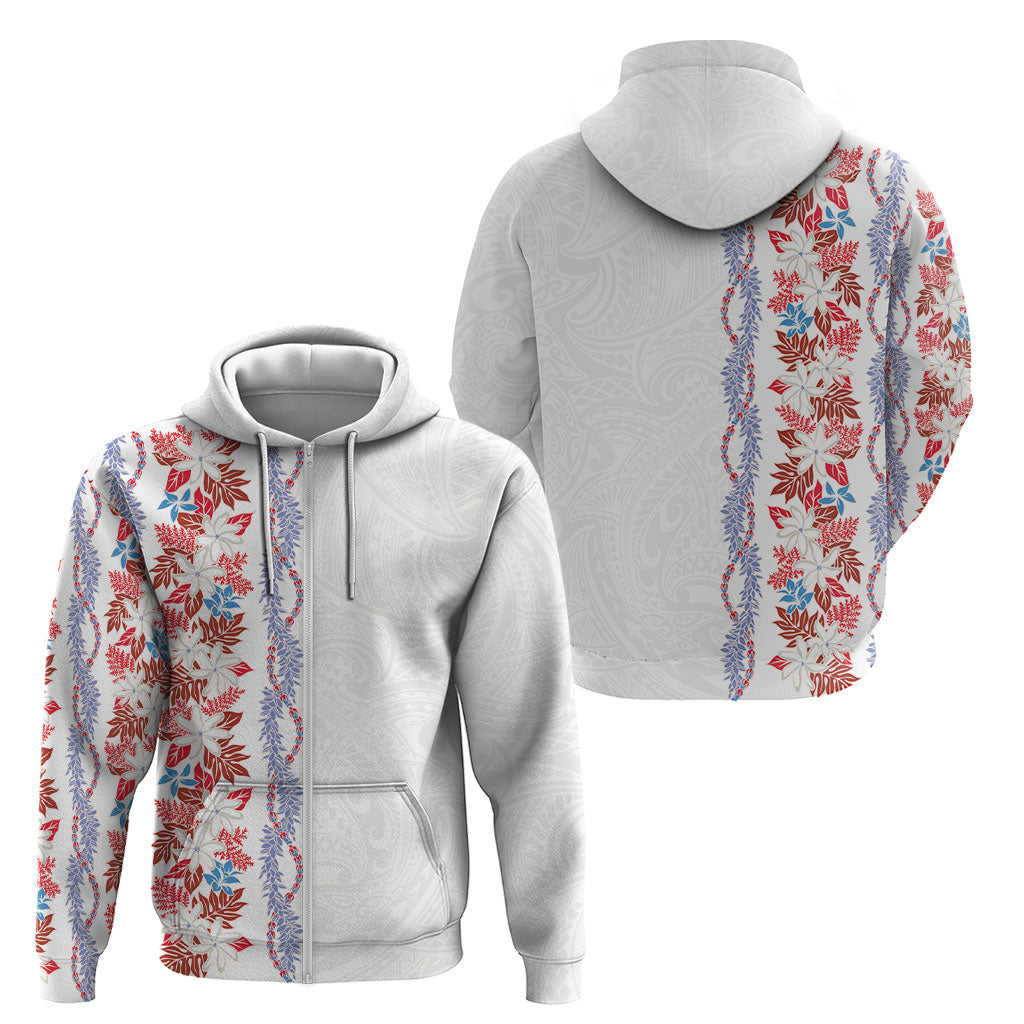 Monstera Tiare Plumeria Zip Hoodie Red Polynesian Pattern LT01 - Polynesian Pride