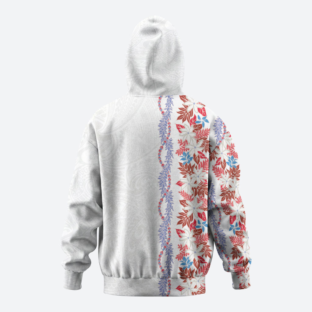 Monstera Tiare Plumeria Zip Hoodie Red Polynesian Pattern LT01 - Polynesian Pride