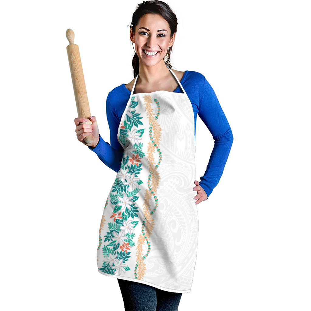 Monstera Tiare Plumeria Apron Teal Polynesian Pattern LT01 - Polynesian Pride