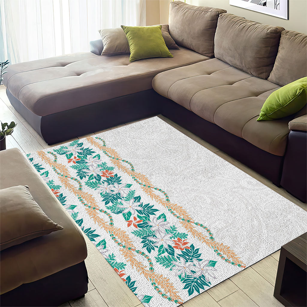 Monstera Tiare Plumeria Area Rug Teal Polynesian Pattern LT01 - Polynesian Pride