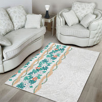 Monstera Tiare Plumeria Area Rug Teal Polynesian Pattern LT01 - Polynesian Pride