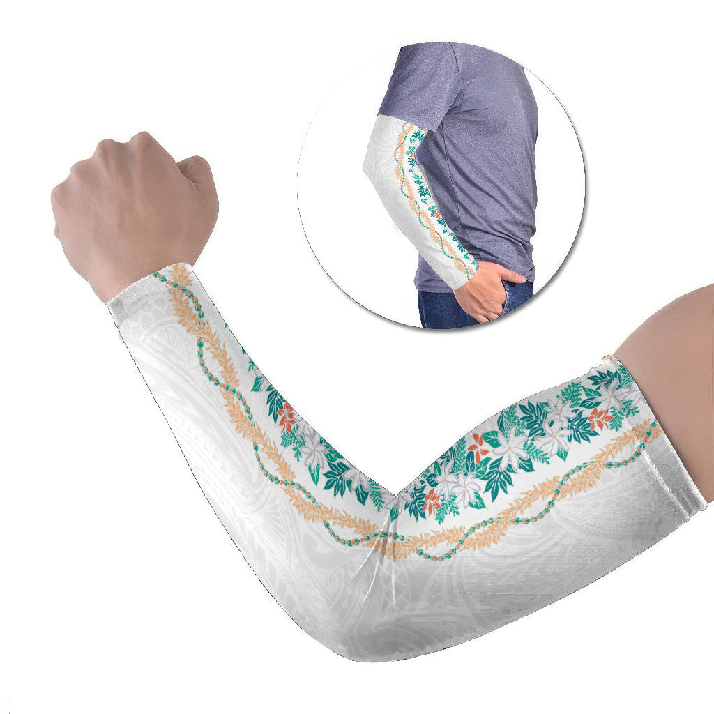 Monstera Tiare Plumeria Arm Sleeves Teal Polynesian Pattern LT01 Set of 2 Teal - Polynesian Pride