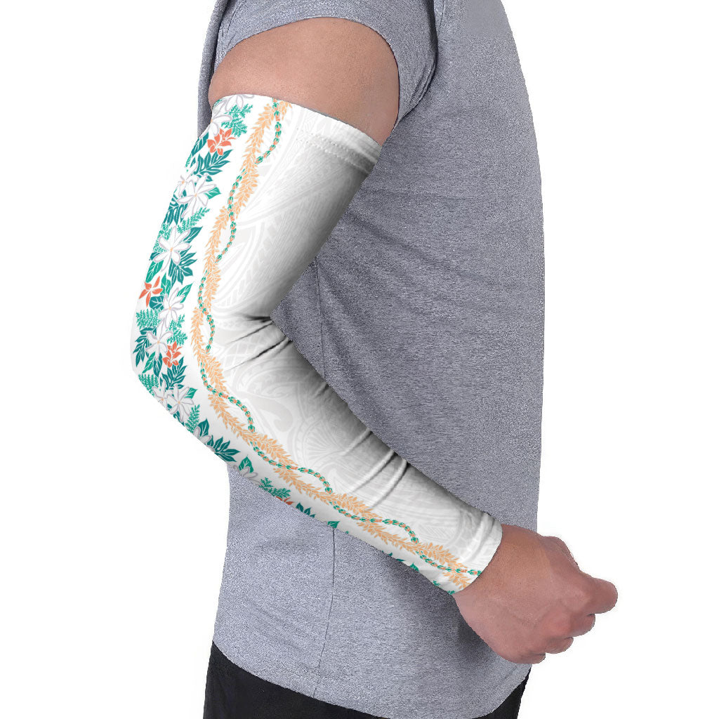 Monstera Tiare Plumeria Arm Sleeves Teal Polynesian Pattern LT01 - Polynesian Pride