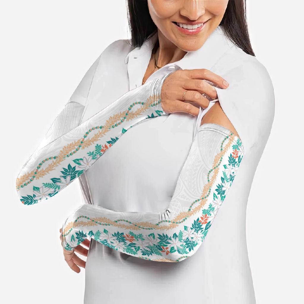 Monstera Tiare Plumeria Arm Sleeves Teal Polynesian Pattern LT01 - Polynesian Pride