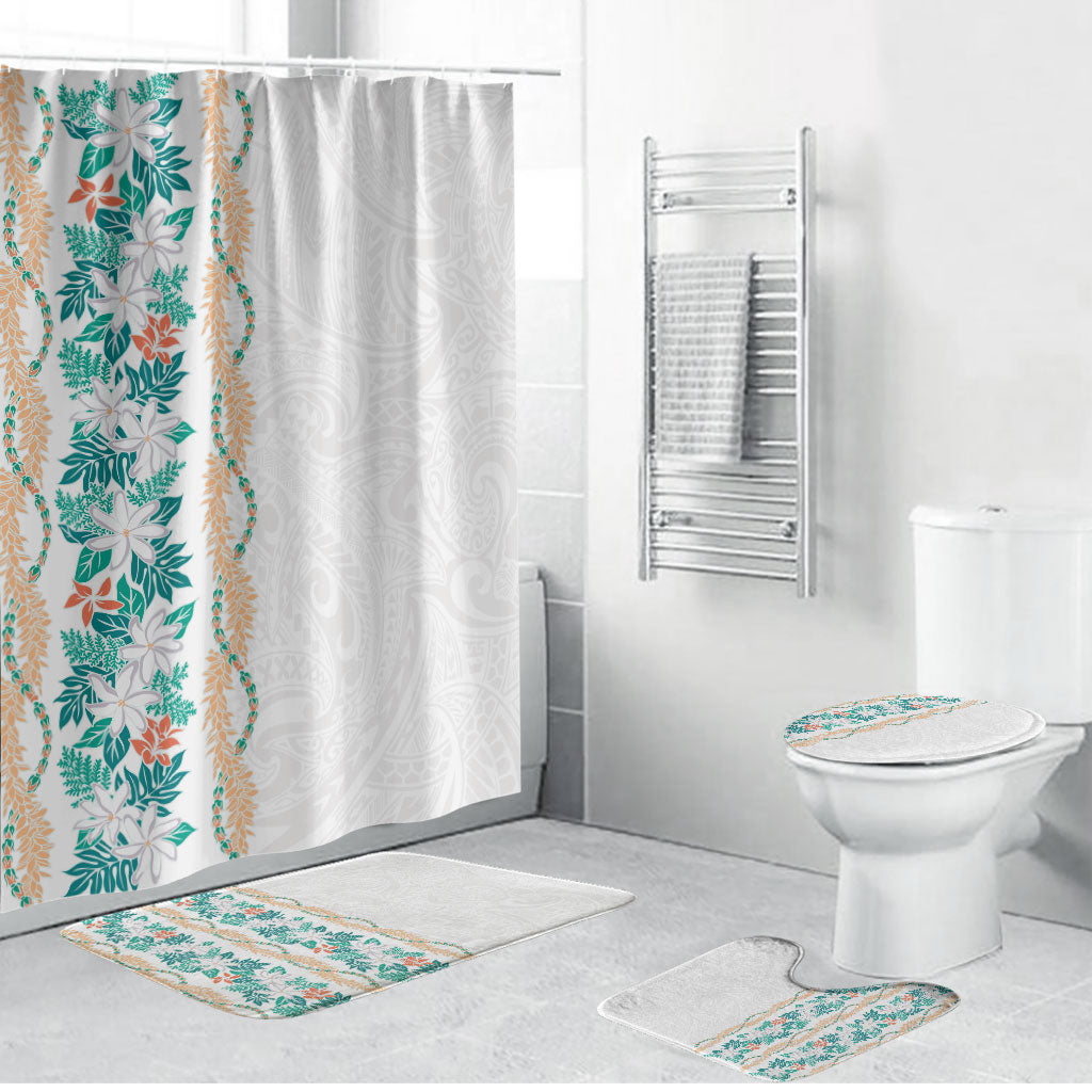 Monstera Tiare Plumeria Bathroom Set Teal Polynesian Pattern LT01 Bathroom Set (4 pcs) Teal - Polynesian Pride