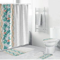 Monstera Tiare Plumeria Bathroom Set Teal Polynesian Pattern LT01 Bathroom Set (4 pcs) Teal - Polynesian Pride