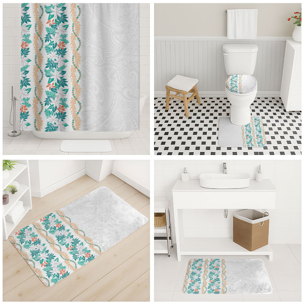 Monstera Tiare Plumeria Bathroom Set Teal Polynesian Pattern LT01 - Polynesian Pride