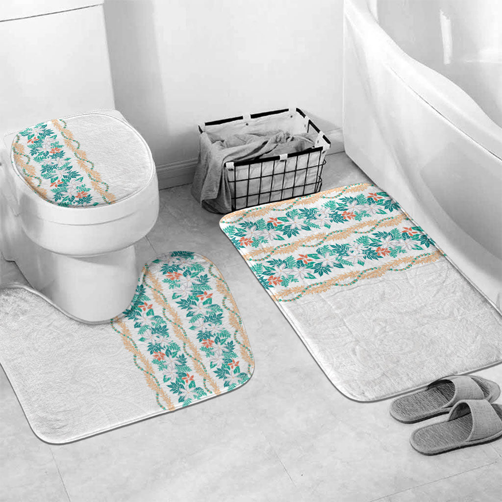 Monstera Tiare Plumeria Bathroom Set Teal Polynesian Pattern LT01 Mat Set Only (3 pcs) One Size Teal - Polynesian Pride