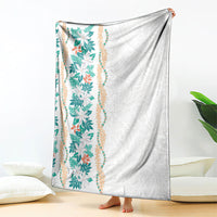 Monstera Tiare Plumeria Blanket Teal Polynesian Pattern LT01 - Polynesian Pride