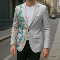 Monstera Tiare Plumeria Blazer Teal Polynesian Pattern LT01 - Polynesian Pride