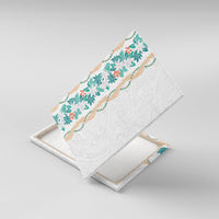 Monstera Tiare Plumeria Canvas Wall Art Teal Polynesian Pattern LT01 With Frame Teal - Polynesian Pride