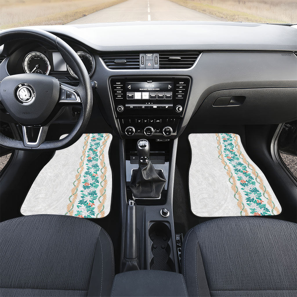 Monstera Tiare Plumeria Car Mats Teal Polynesian Pattern LT01 Set 2pcs - Front Teal - Polynesian Pride