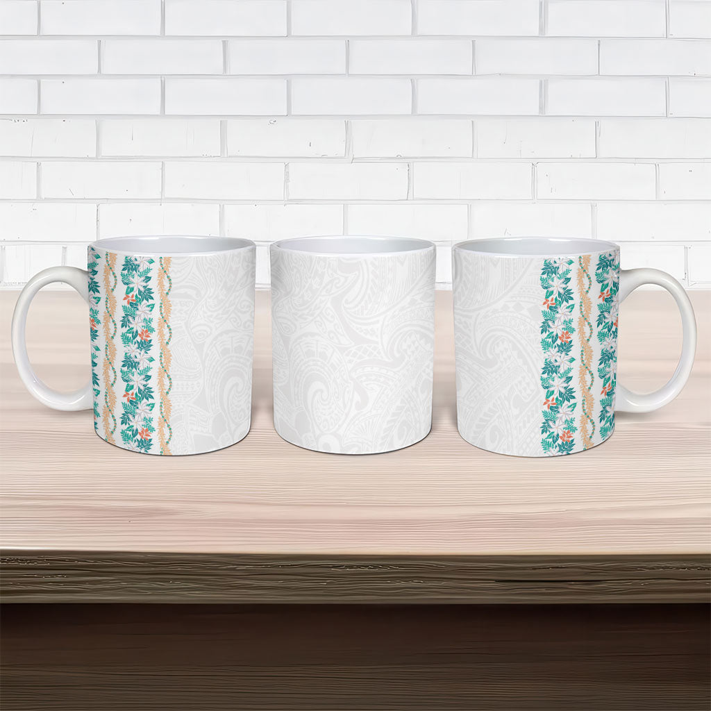 Monstera Tiare Plumeria Ceramic Mug Teal Polynesian Pattern LT01 - Polynesian Pride