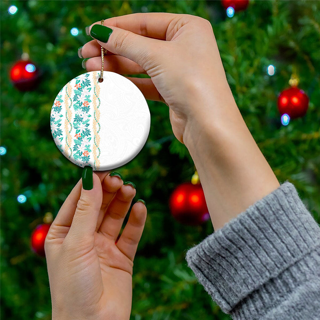 Monstera Tiare Plumeria Ceramic Ornament Teal Polynesian Pattern LT01 - Polynesian Pride