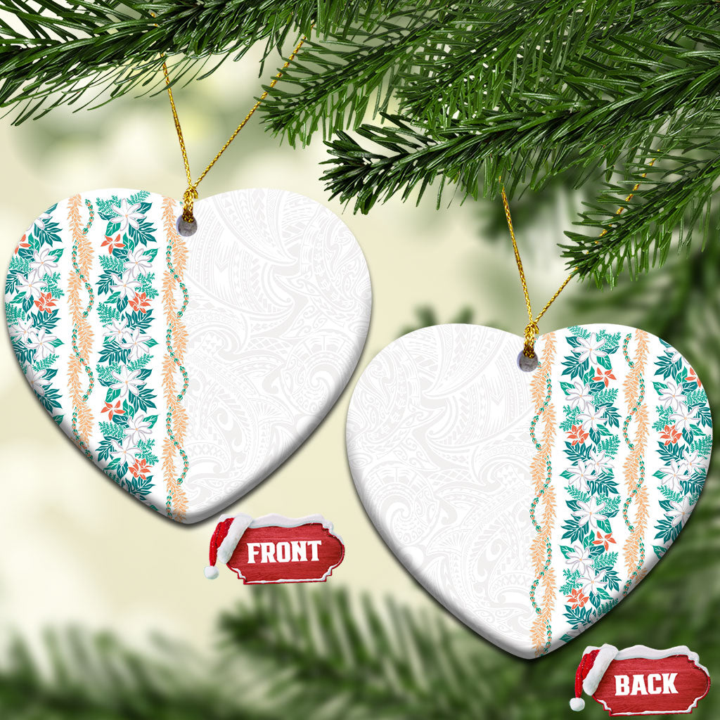 Monstera Tiare Plumeria Ceramic Ornament Teal Polynesian Pattern LT01 Heart Teal - Polynesian Pride