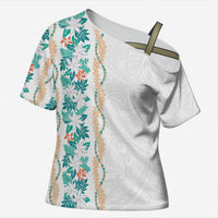 Monstera Tiare Plumeria Cross Shoulder Shirt Teal Polynesian Pattern LT01 Female Teal - Polynesian Pride
