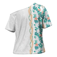 Monstera Tiare Plumeria Cross Shoulder Shirt Teal Polynesian Pattern LT01 - Polynesian Pride