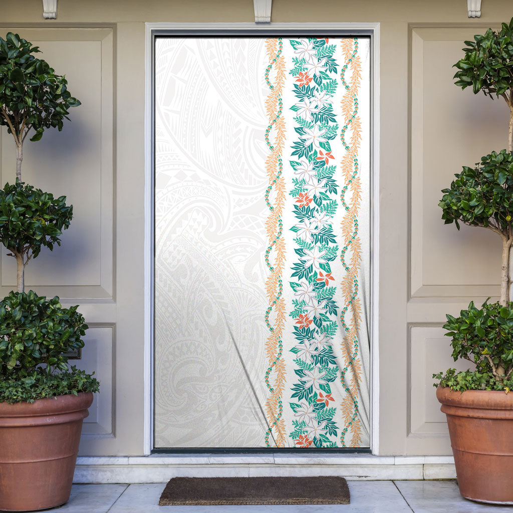 Monstera Tiare Plumeria Door Cover Teal Polynesian Pattern LT01 Teal - Polynesian Pride