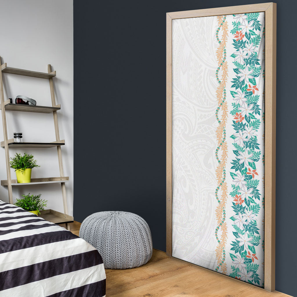 Monstera Tiare Plumeria Door Cover Teal Polynesian Pattern LT01 - Polynesian Pride