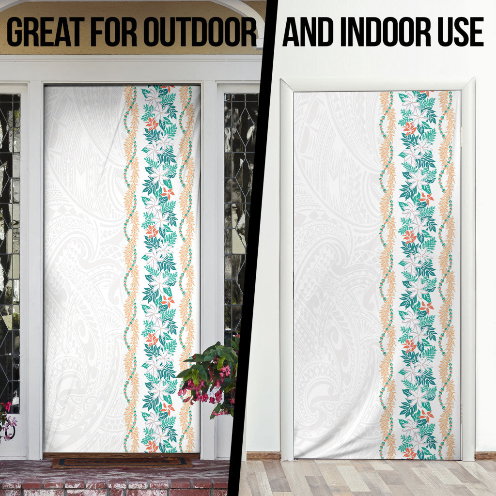 Monstera Tiare Plumeria Door Cover Teal Polynesian Pattern LT01 - Polynesian Pride
