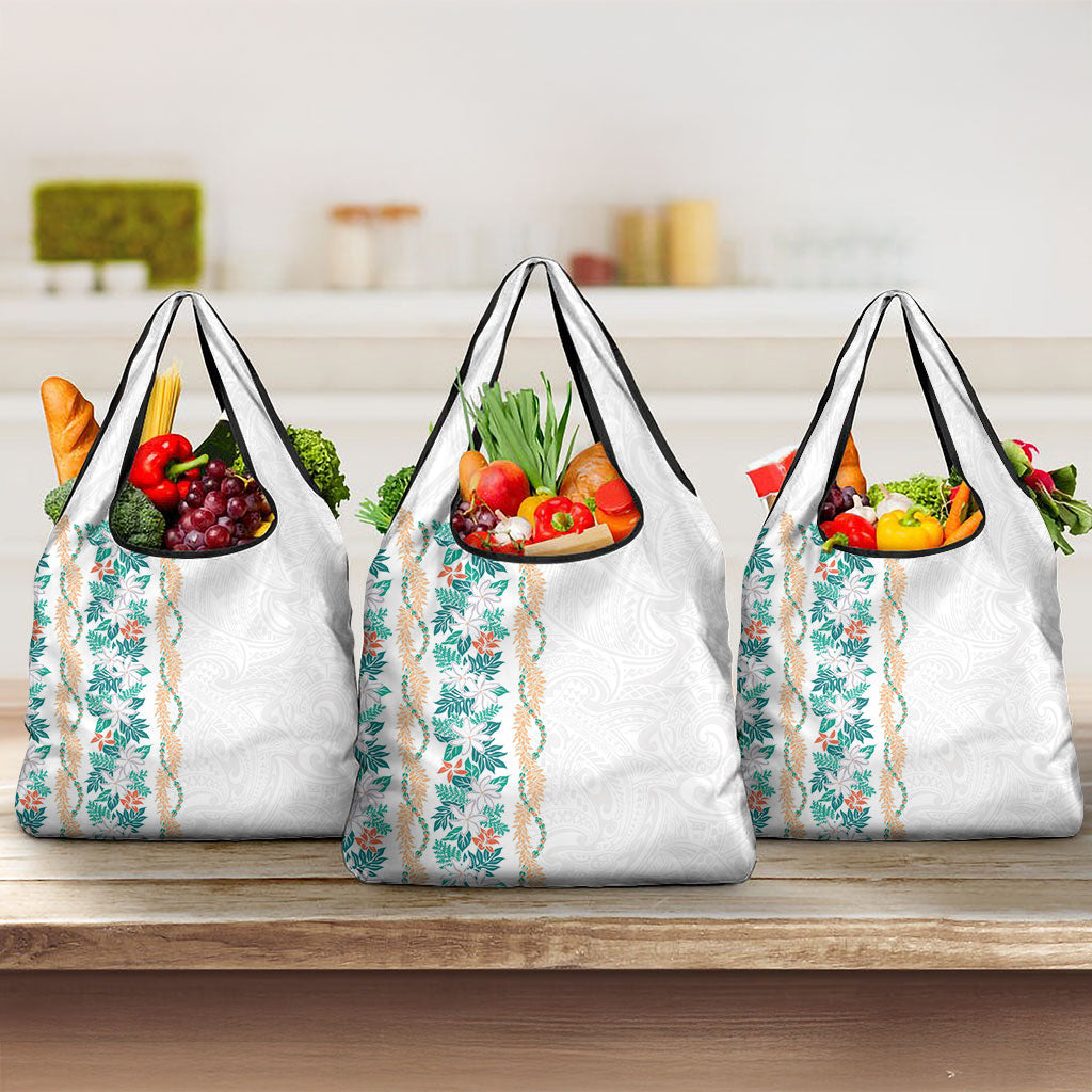 Monstera Tiare Plumeria Grocery Bag Teal Polynesian Pattern LT01 3-pack One Size Teal - Polynesian Pride