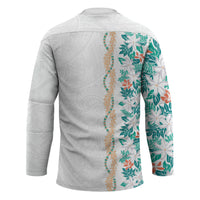 Monstera Tiare Plumeria Hockey Jersey Teal Polynesian Pattern LT01 - Polynesian Pride