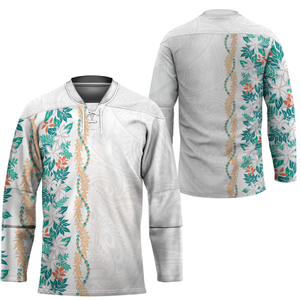 Monstera Tiare Plumeria Hockey Jersey Teal Polynesian Pattern LT01 - Polynesian Pride
