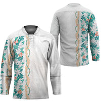 Monstera Tiare Plumeria Hockey Jersey Teal Polynesian Pattern LT01 - Polynesian Pride