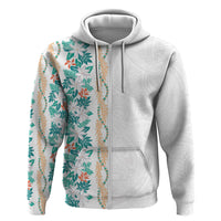 Monstera Tiare Plumeria Hoodie Teal Polynesian Pattern LT01 Zip Hoodie Teal - Polynesian Pride