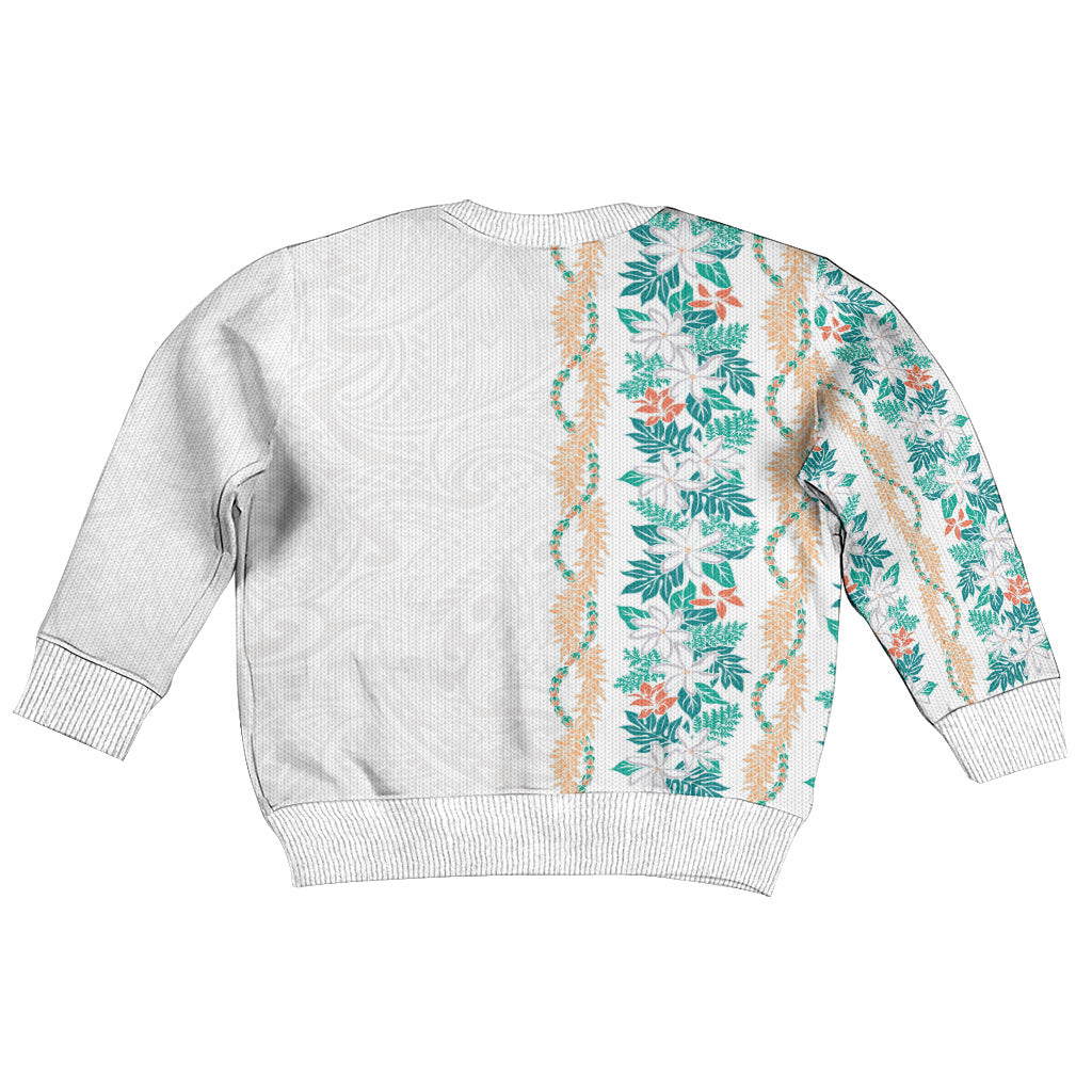 Monstera Tiare Plumeria Kid Ugly Christmas Sweater Teal Polynesian Pattern LT01 - Polynesian Pride
