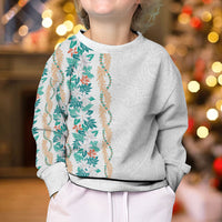 Monstera Tiare Plumeria Kid Ugly Christmas Sweater Teal Polynesian Pattern LT01 - Polynesian Pride