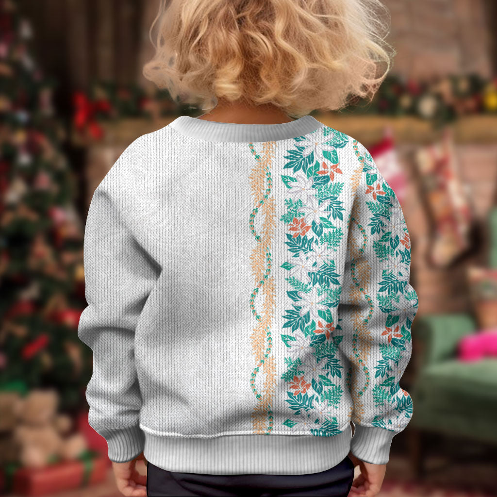Monstera Tiare Plumeria Kid Ugly Christmas Sweater Teal Polynesian Pattern LT01 - Polynesian Pride