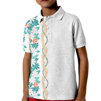 Monstera Tiare Plumeria Kid Polo Shirt Teal Polynesian Pattern LT01 Kid Teal - Polynesian Pride