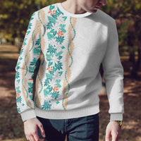 Monstera Tiare Plumeria Ugly Christmas Sweater Teal Polynesian Pattern LT01 - Polynesian Pride