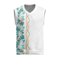 Monstera Tiare Plumeria Christmas Knitted V-Neck Vest Teal Polynesian Pattern LT01 Teal - Polynesian Pride