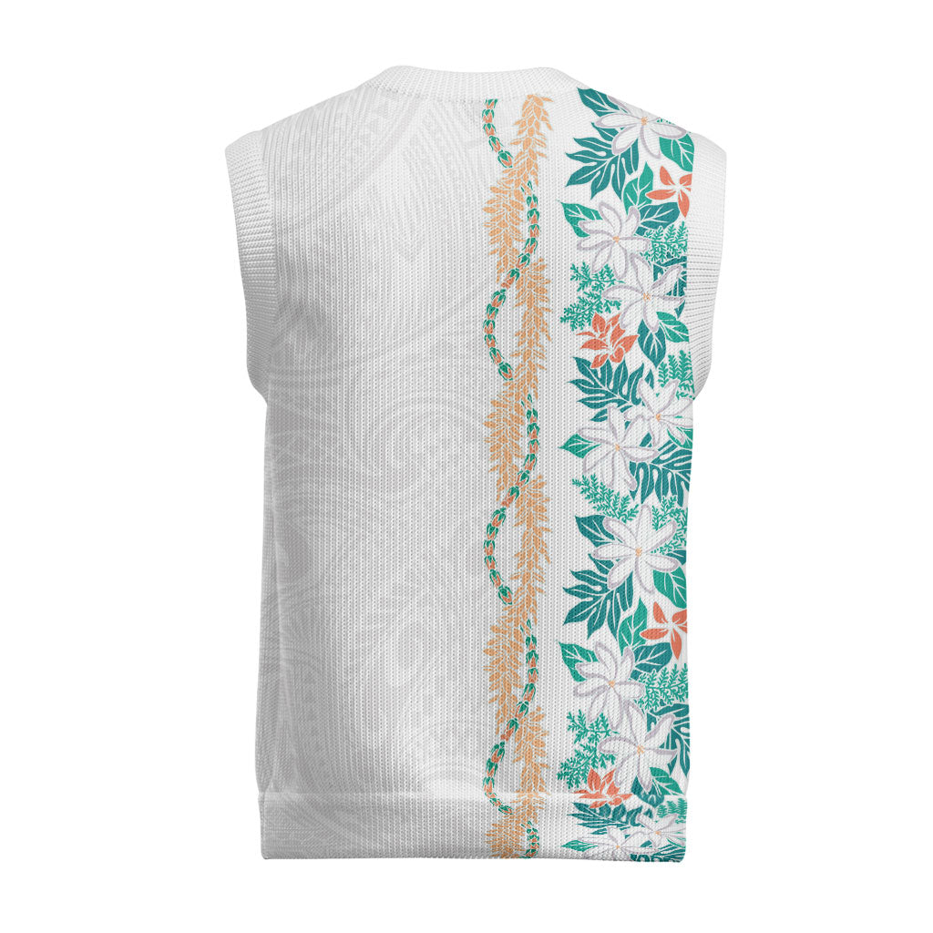 Monstera Tiare Plumeria Christmas Knitted V-Neck Vest Teal Polynesian Pattern LT01 - Polynesian Pride