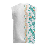 Monstera Tiare Plumeria Christmas Knitted V-Neck Vest Teal Polynesian Pattern LT01 - Polynesian Pride