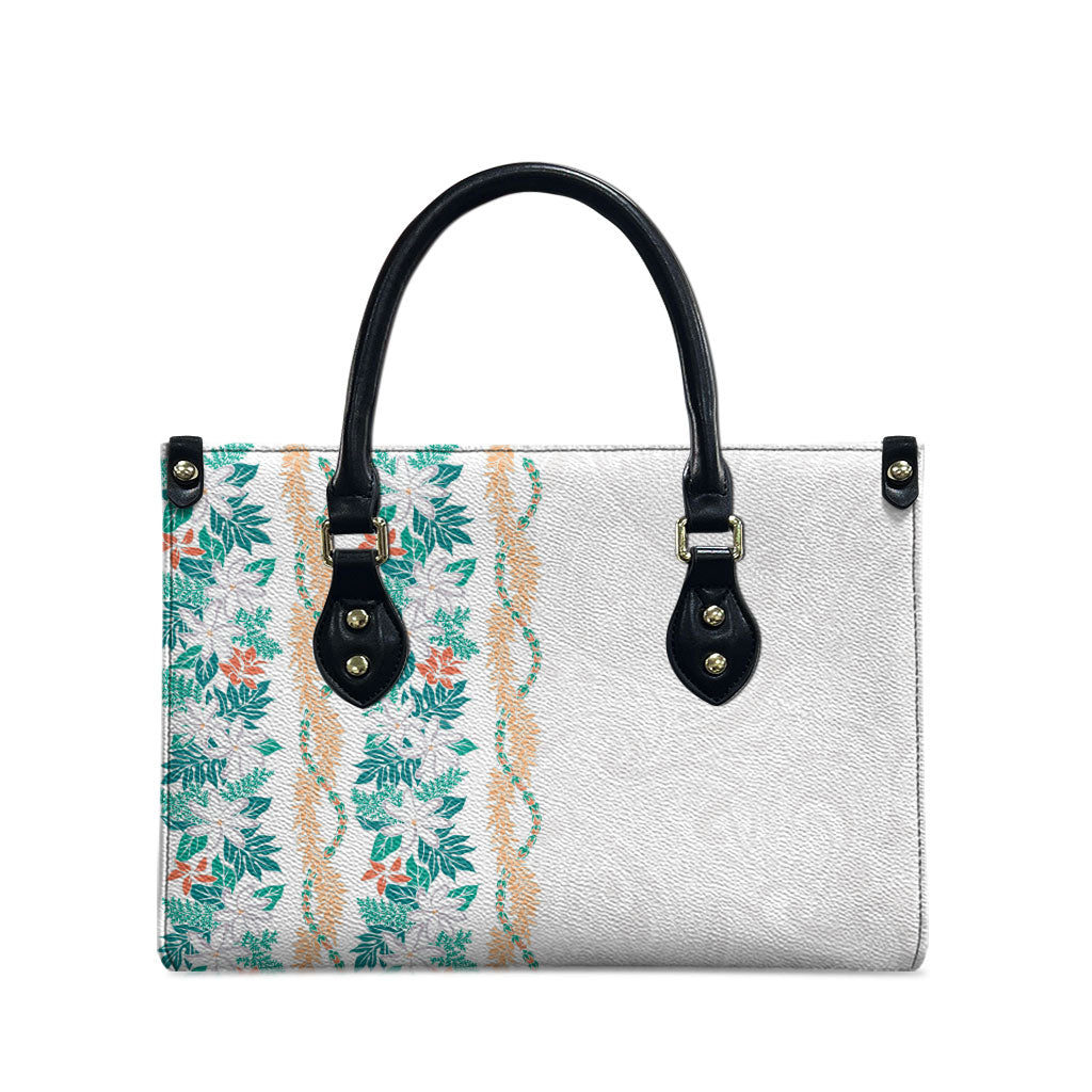 Monstera Tiare Plumeria Leather Bag Teal Polynesian Pattern LT01 - Polynesian Pride